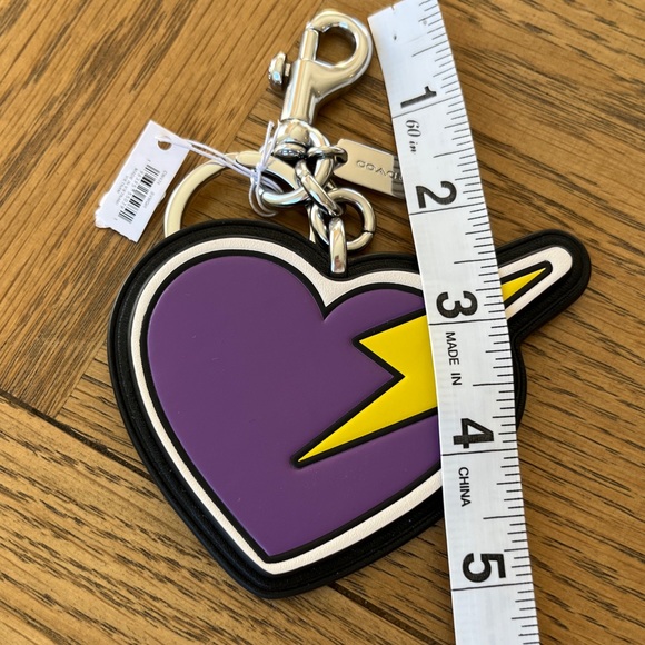 NWT Coach Purple Heart Keychain with Yellow Lightning Bolt - Picture 5 of 6
